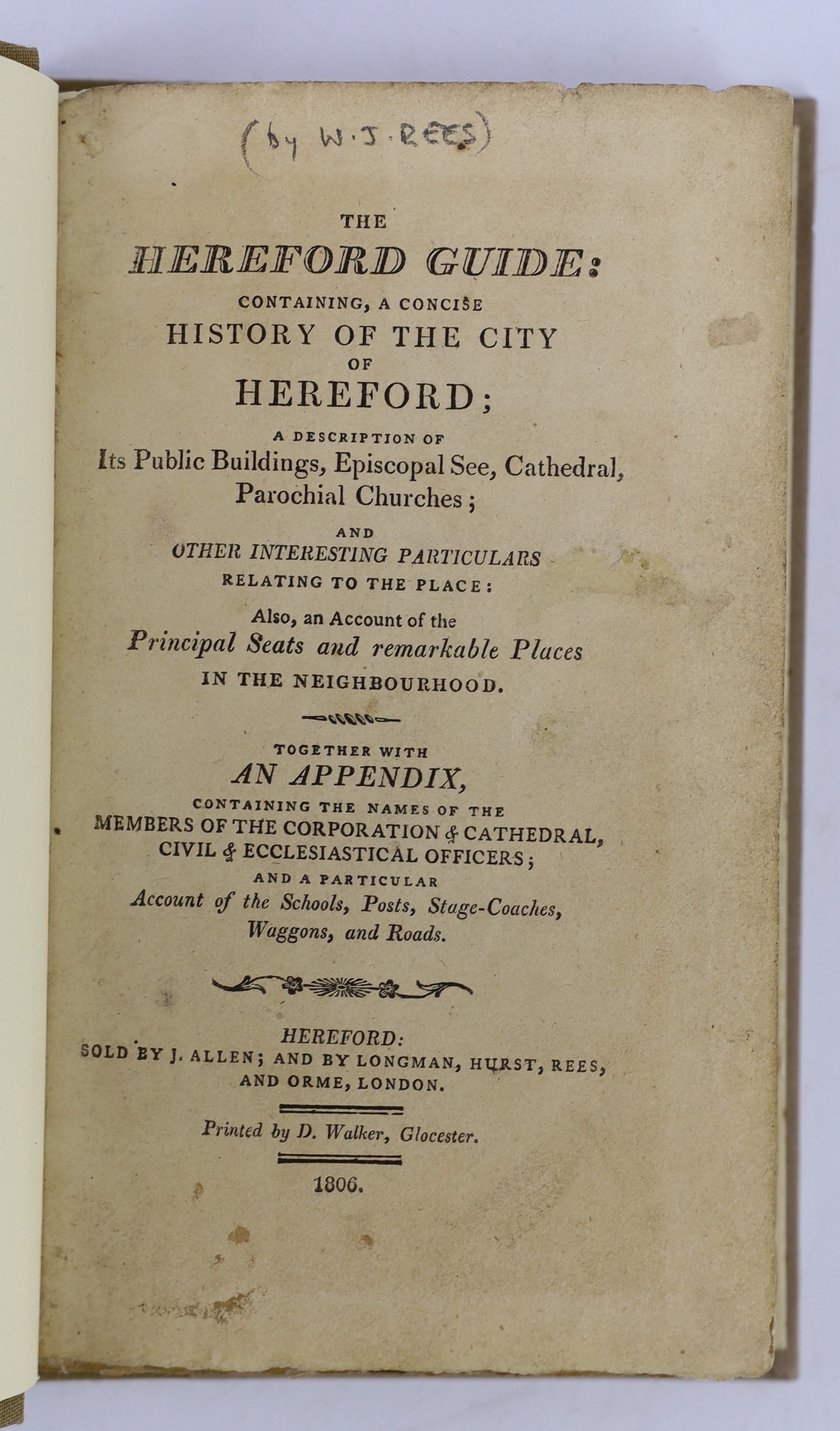 HEREFORDS: The Hereford Guide ... also, an Account of the Principal Seats and Remarkable Places in the Neighbourhood ... rebound cloth-backed paper boards with printed label, uncut